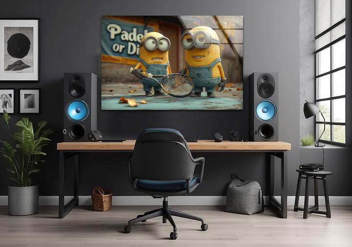 Minions With Racket Glass Wall Art glass art painting, glass art for the Wall
