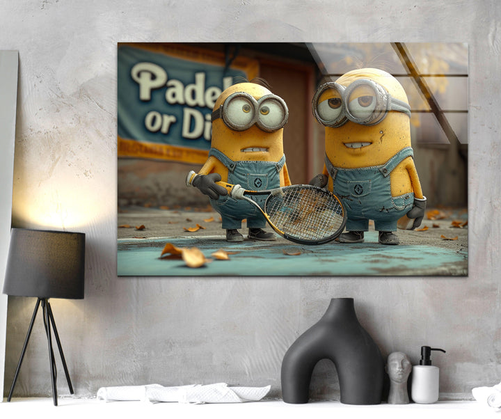 Minions With Racket Glass Wall Art Glass Printing Wall Art, Print photos on glass
