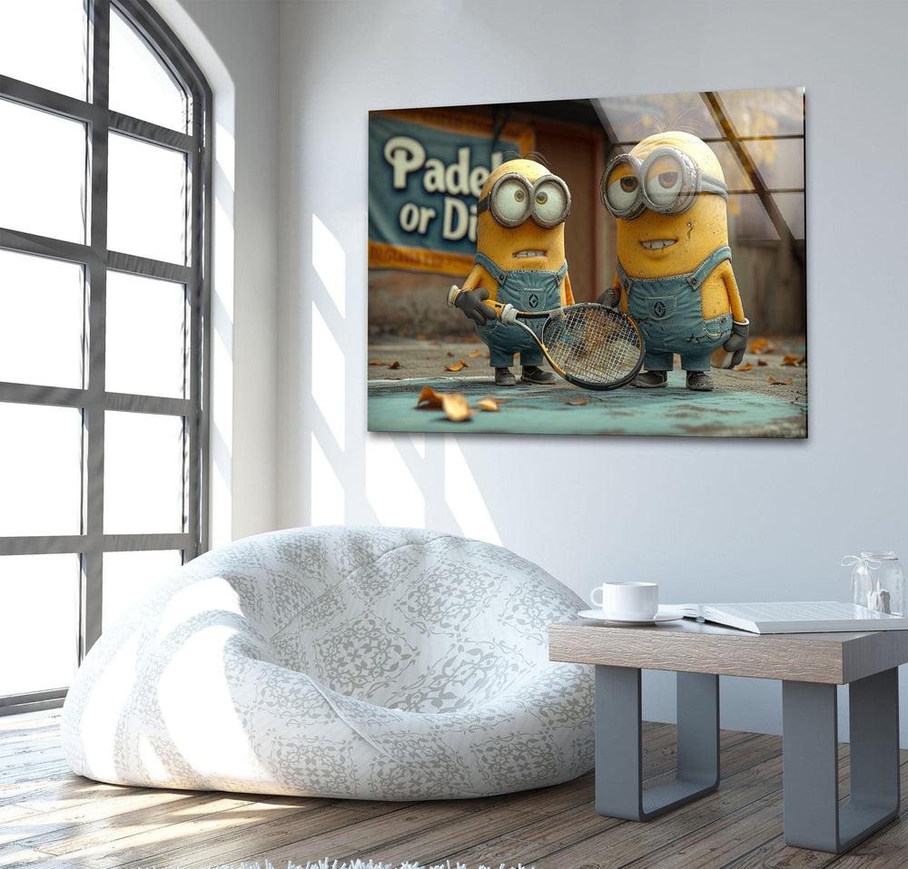 Minions With Racket Glass Wall Art large glass photo prints, glass wall photos
