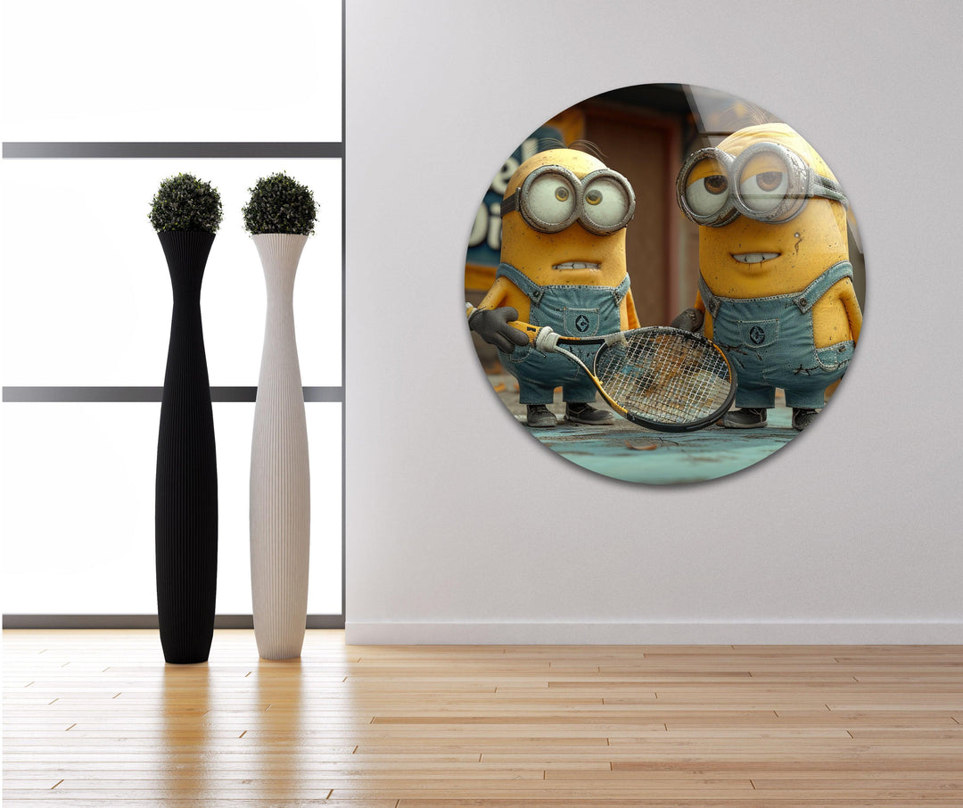 Minions With Racket Glass Wall Art glass wall decor, glass wall art decor
