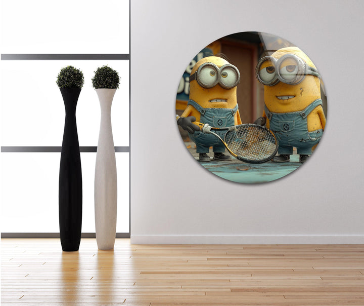 Minions With Racket Glass Wall Art glass wall decor, glass wall art decor
