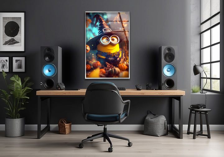 Halloween Day Witch Minion Glass Wall Art print on glass, glass printed photos

