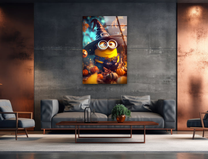 Halloween Day Witch Minion Glass Wall Art custom glass photo prints, large glass prints
