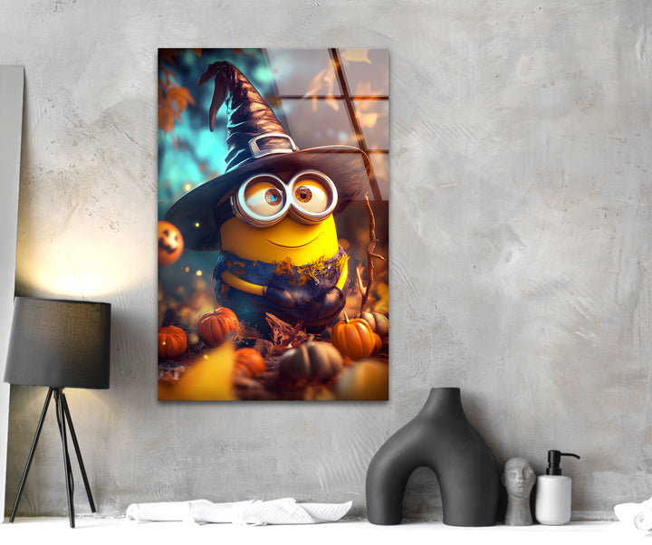 Halloween Day Witch Minion Glass Wall Art picture on glass wall art, photos printed on glass
