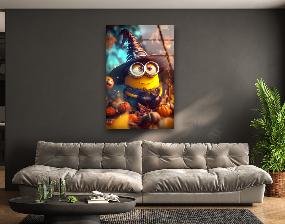 Halloween Day Witch Minion Glass Wall Art glass pictures for Wall, glass prints wall art
