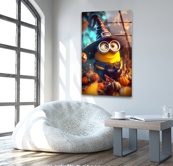 Halloween Day Witch Minion Glass Wall Art custom glass pictures, glass art prints
