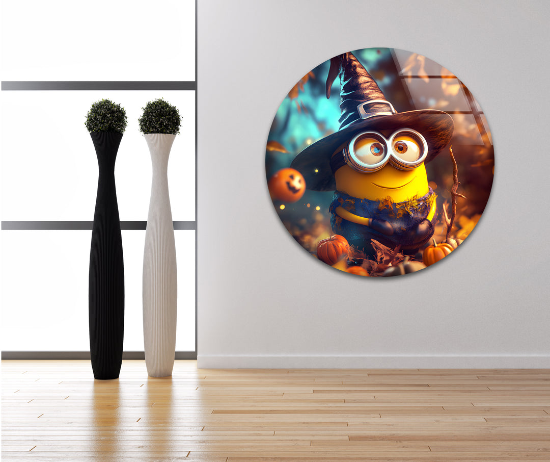Halloween Day Witch Minion Glass Wall Art