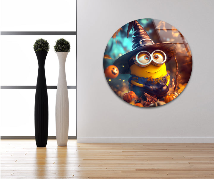 Halloween Day Witch Minion Glass Wall Art