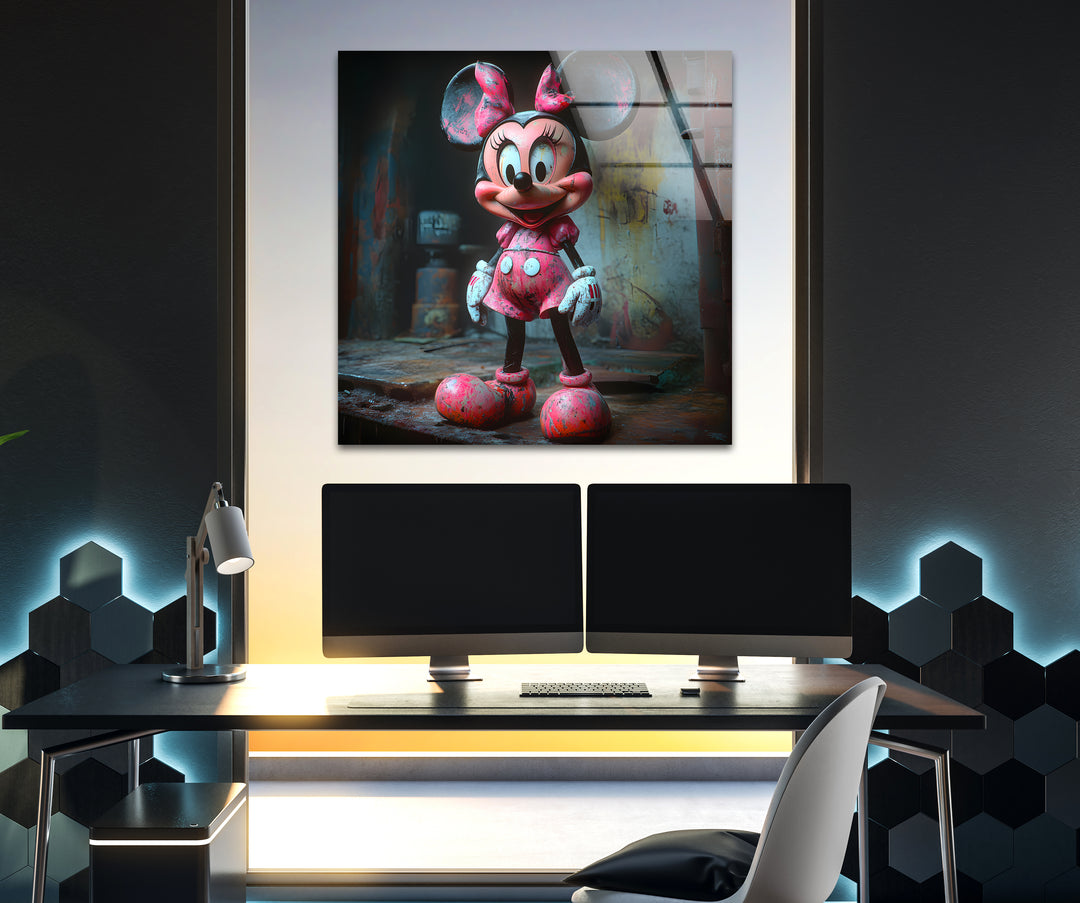 Pink Minnie Mouse Glass Wall Art glass pictures for Wall, glass prints wall art
