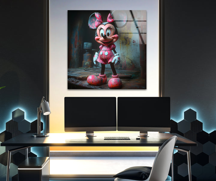 Pink Minnie Mouse Glass Wall Art glass pictures for Wall, glass prints wall art
