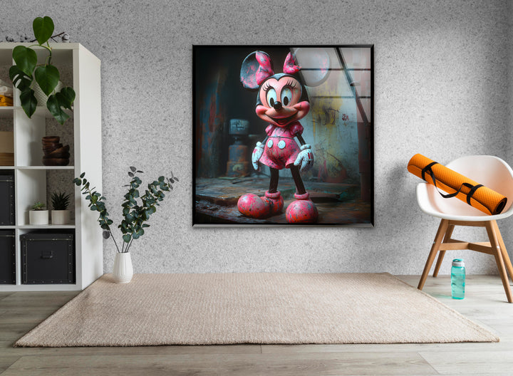 Pink Minnie Mouse Glass Wall Art Glass Printing Wall Art, Print photos on glass
