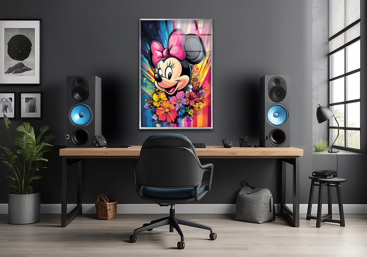 Minnie Mouse In Front Of Rainbow Glass Wall Art Glass Printing Wall Art, Print photos on glass
