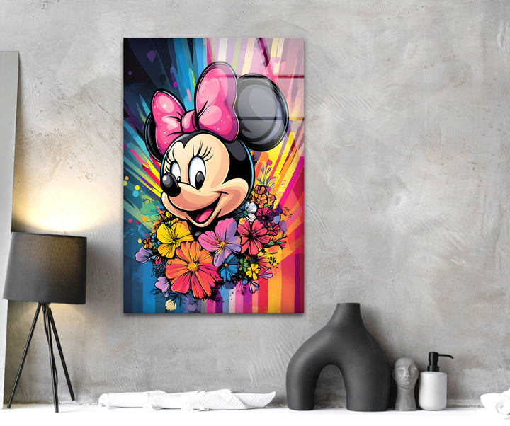 Minnie Mouse In Front Of Rainbow Glass Wall Art art glass wall art, glass wall art pictures
