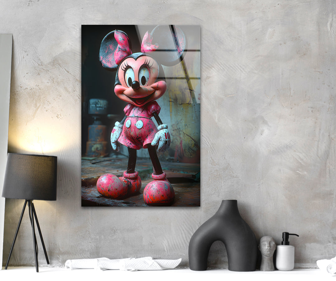 Pink Minnie Mouse Glass Wall Art custom glass pictures, glass art prints
