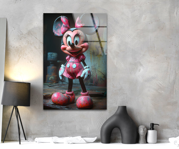 Pink Minnie Mouse Glass Wall Art custom glass pictures, glass art prints
