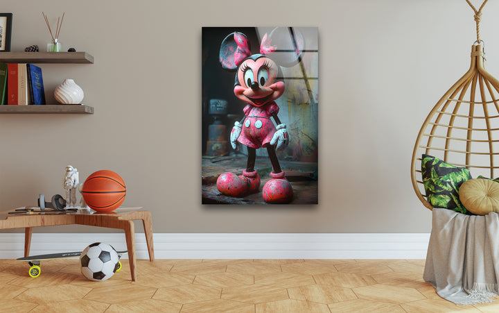 Pink Minnie Mouse Glass Wall Art photo print on glass, prints on glass wall art
