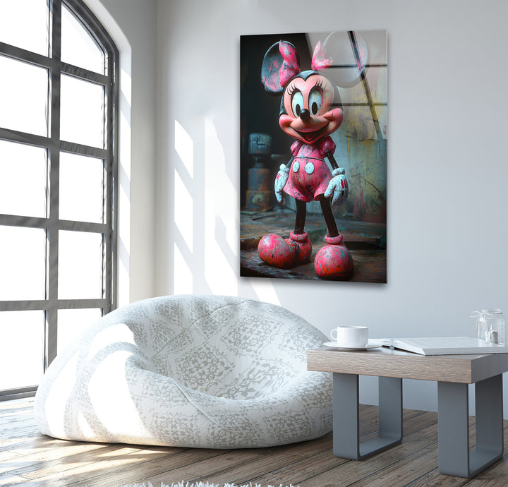 Pink Minnie Mouse Glass Wall Art stained glass wall art, stained glass wall decor
