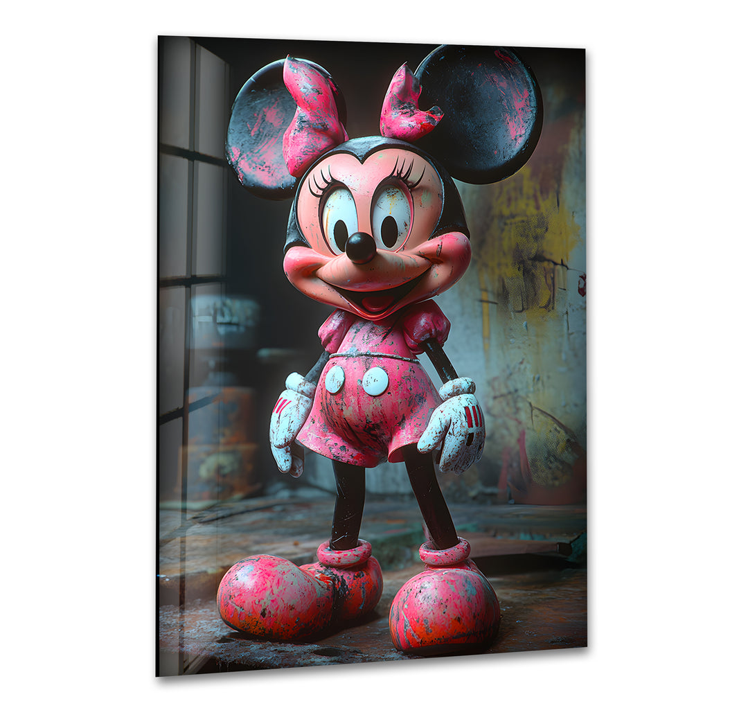 Pink Minnie Mouse Glass Wall Art print picture on glass, Tempered Glass Wall Art

