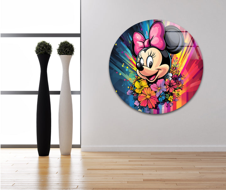Minnie Mouse In Front Of Rainbow Glass Wall Art glass art painting, glass art for the Wall
