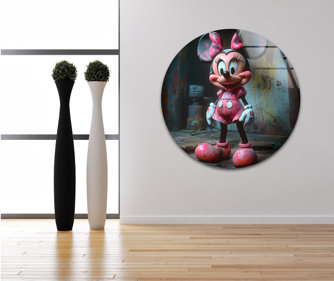 Pink Minnie Mouse Glass Wall Art glass art painting, glass art for the Wall
