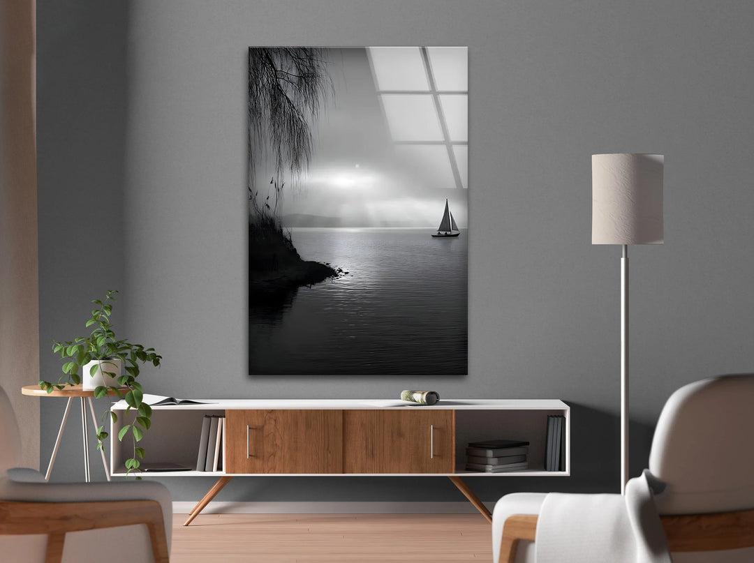 Tranquil Seascape – Black & White Sailboat Sunset Wall Art - MyPhotoStation
