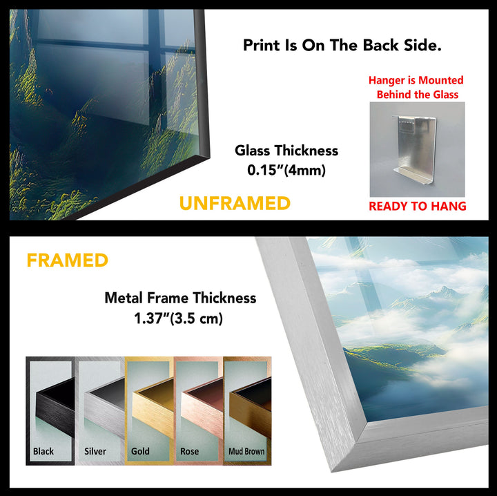 Majestic Mountain Peaks Glass Wall Art – A Stunning Cloud-Kissed Escape