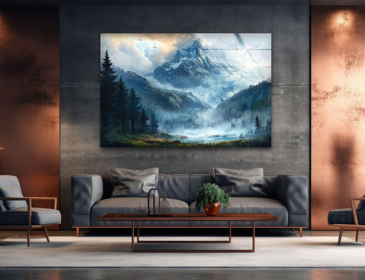 Misty & Snowy Mountain Glass Wall Art art glass wall art, glass wall art pictures
