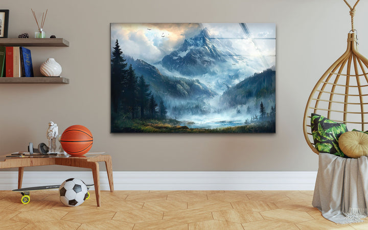 Misty & Snowy Mountain Glass Wall Art glass photo prints, glass picture prints
