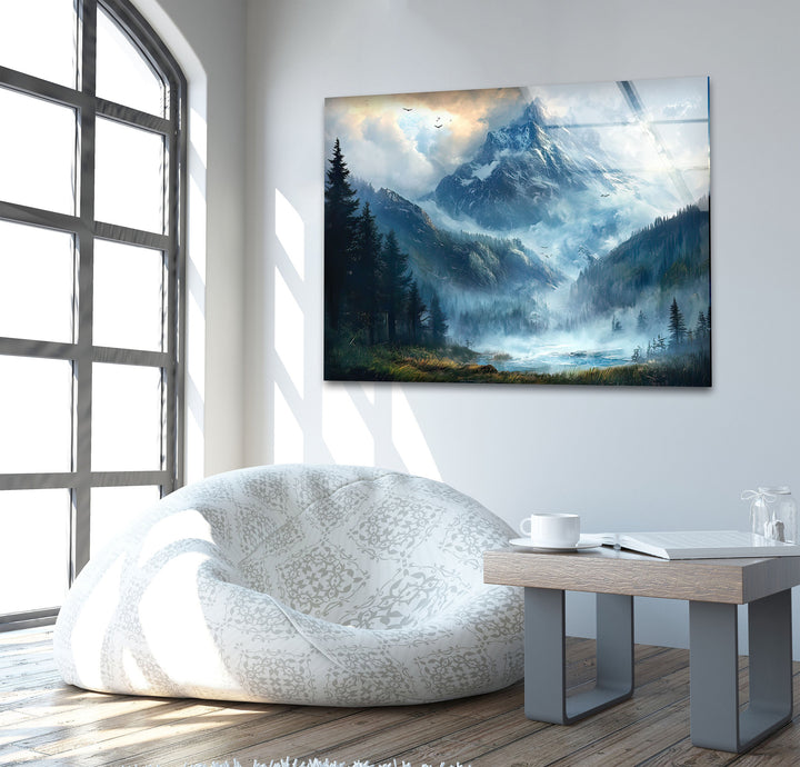 Misty & Snowy Mountain Glass Wall Art glass image printing, glass prints from photos
