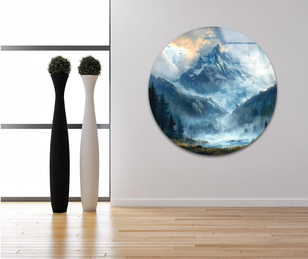 Misty & Snowy Mountain Glass Wall Art glass pictures for Wall, glass prints wall art
