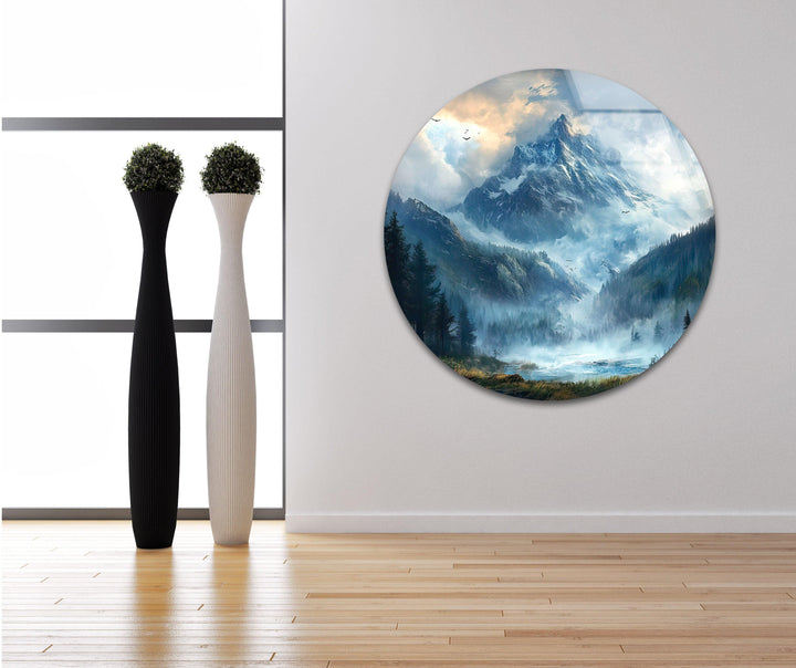 Misty & Snowy Mountain Glass Wall Art glass pictures for Wall, glass prints wall art
