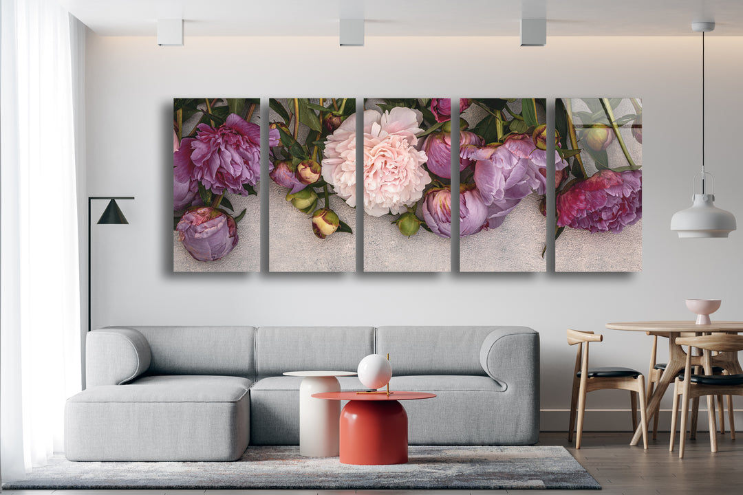 Pink Peony Flowers Glass Wall Art