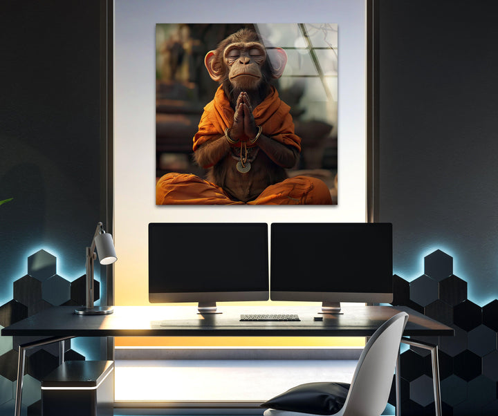 Monkey Dressed in Monks Glass Wall Art art glass wall art, glass wall art pictures
