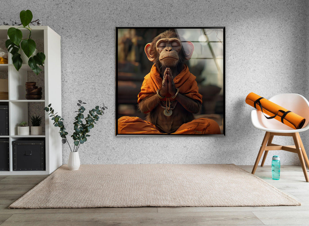 Monkey Dressed in Monks Glass Wall Art glass art painting, glass art for the Wall
