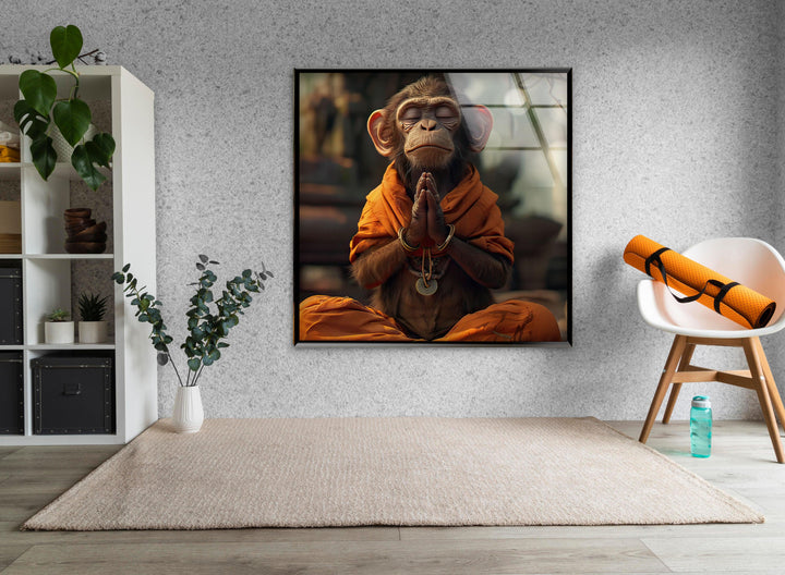 Monkey Dressed in Monks Glass Wall Art glass art painting, glass art for the Wall
