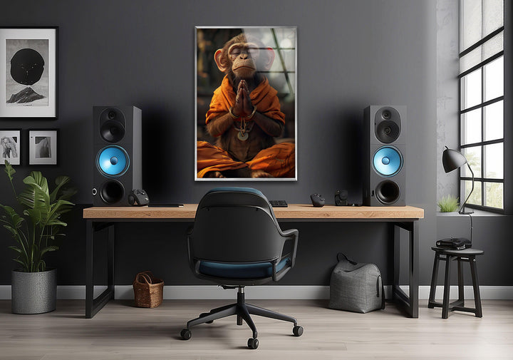 Monkey Dressed in Monks Glass Wall Art Glass Printing Wall Art, Print photos on glass

