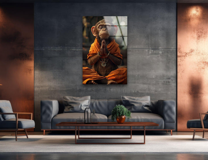 Monkey Dressed in Monks Glass Wall Art glass photo prints, glass picture prints
