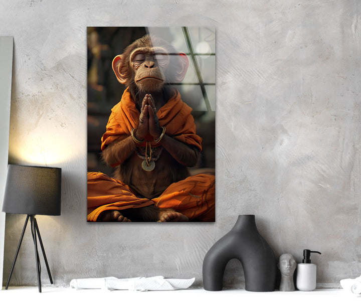 Monkey Dressed in Monks Glass Wall Art glass image printing, glass prints from photos
