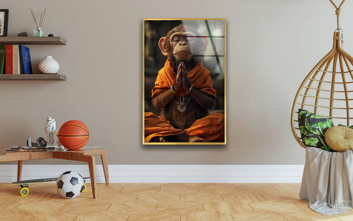 Monkey Dressed in Monks Glass Wall Art glass pictures for Wall, glass prints wall art
