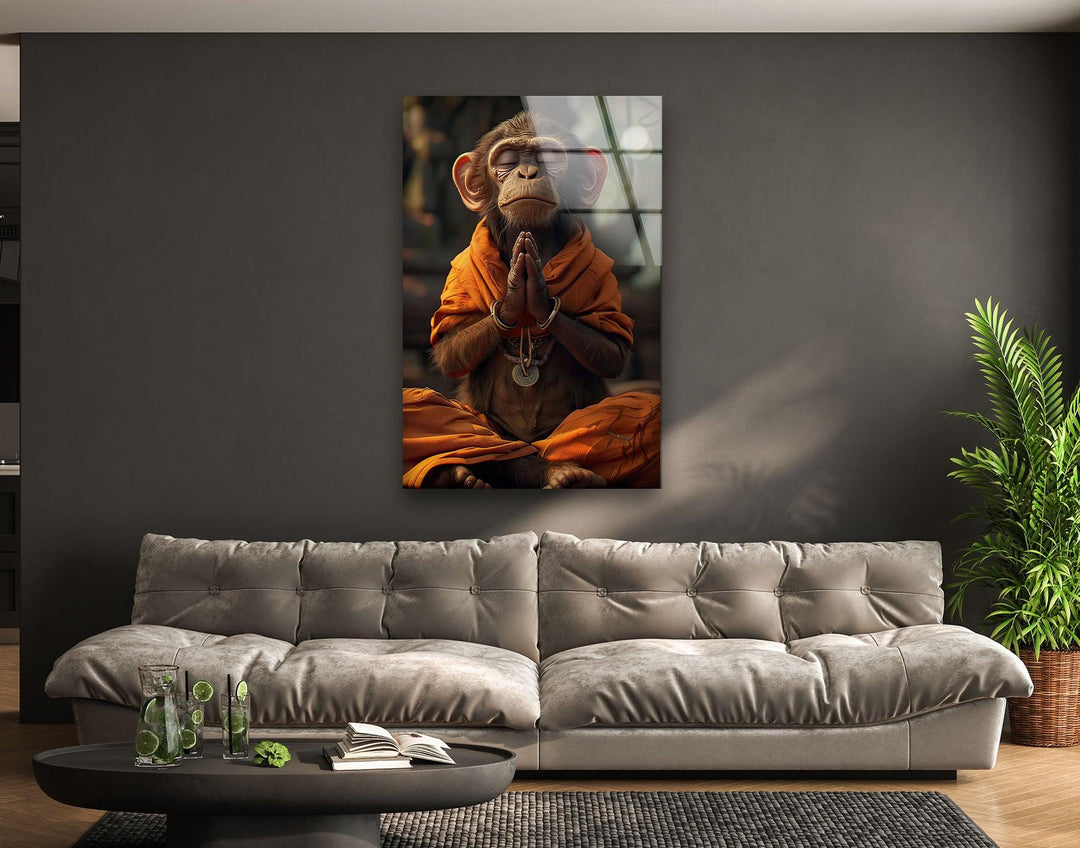 Monkey Dressed in Monks Glass Wall Art glass wall decor, glass wall art decor
