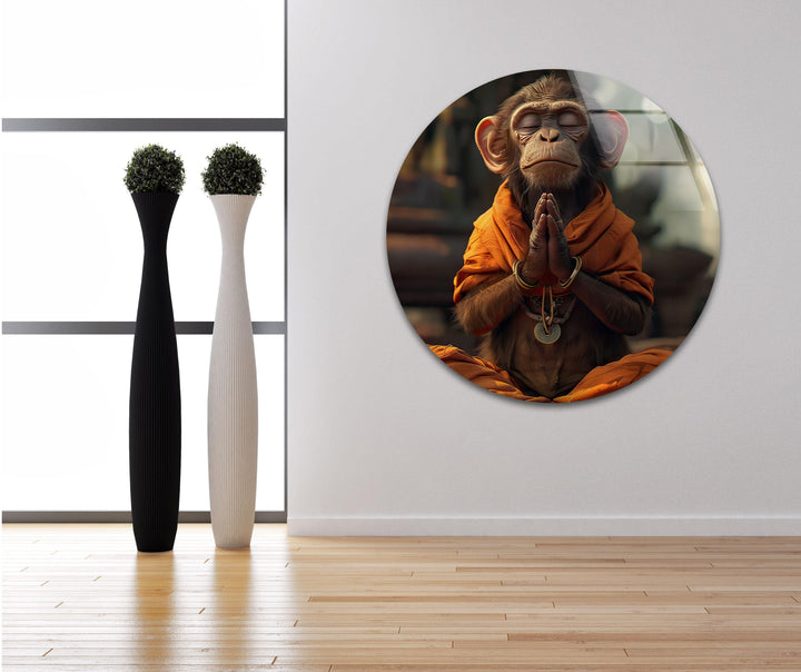 Monkey Dressed in Monks Glass Wall Art photo print on glass, prints on glass wall art
