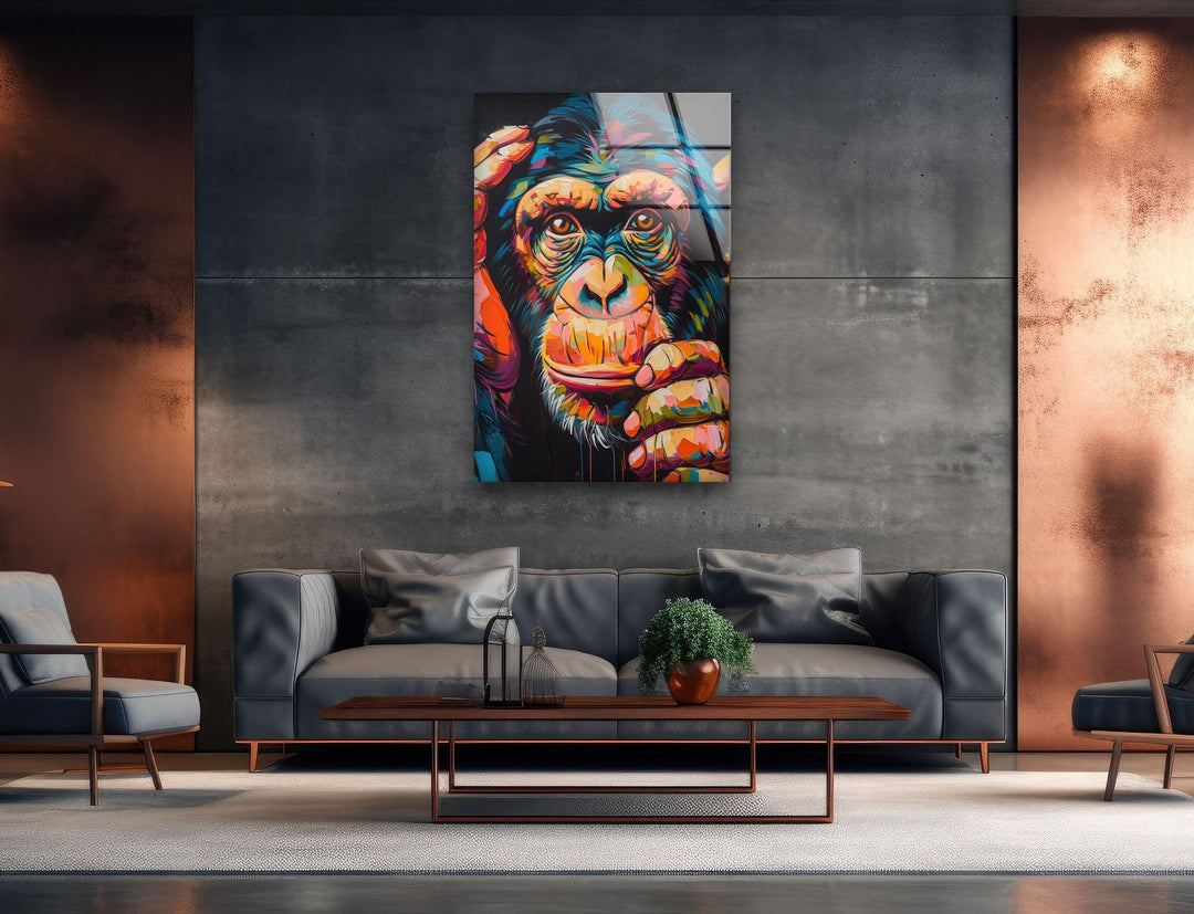Colorful Chimpanzee Glass Wall Art stained glass wall art, stained glass wall decor