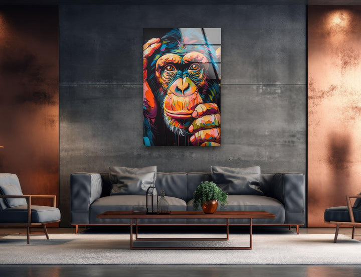 Colorful Chimpanzee Glass Wall Art stained glass wall art, stained glass wall decor