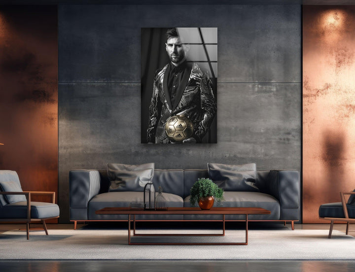 Messi Posing for Fashion Magazine Tempered Glass Wall Art - MyPhotoStation