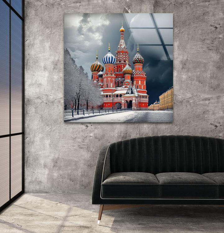 Snowy Moscow Saint Basils Glass Wall Art stained glass wall art, stained glass wall decor
