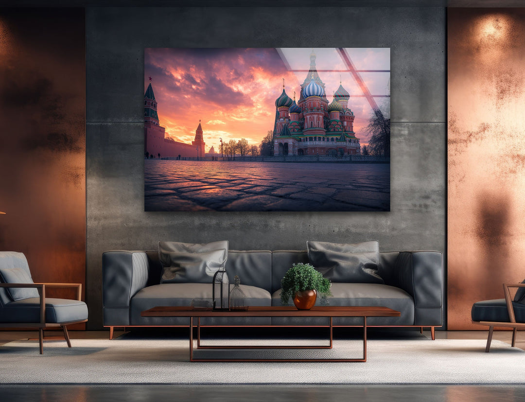 Sunset Moscow Landscape Glass Wall Art print picture on glass, Tempered Glass Wall Art
