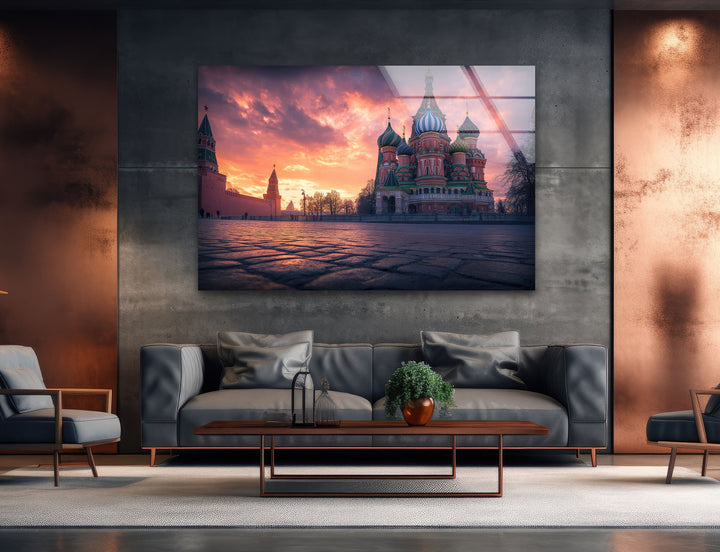 Sunset Moscow Landscape Glass Wall Art print picture on glass, Tempered Glass Wall Art
