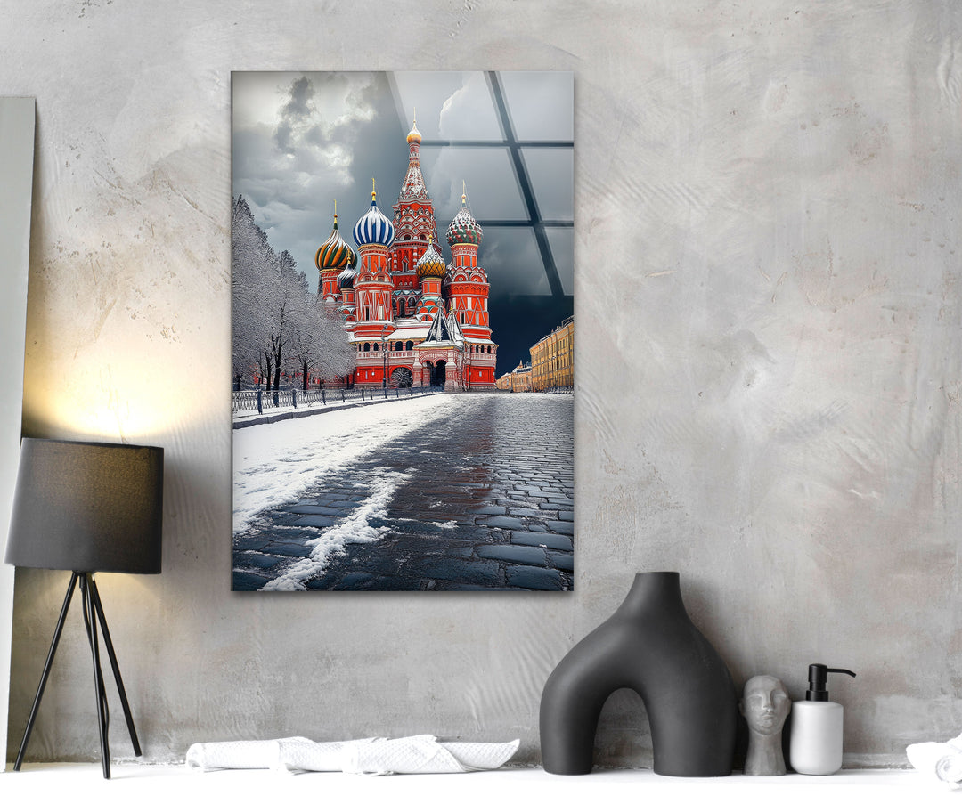 Snowy Moscow Saint Basils Glass Wall Art glass image printing, glass prints from photos
