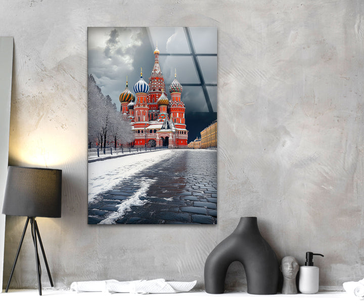 Snowy Moscow Saint Basils Glass Wall Art glass image printing, glass prints from photos
