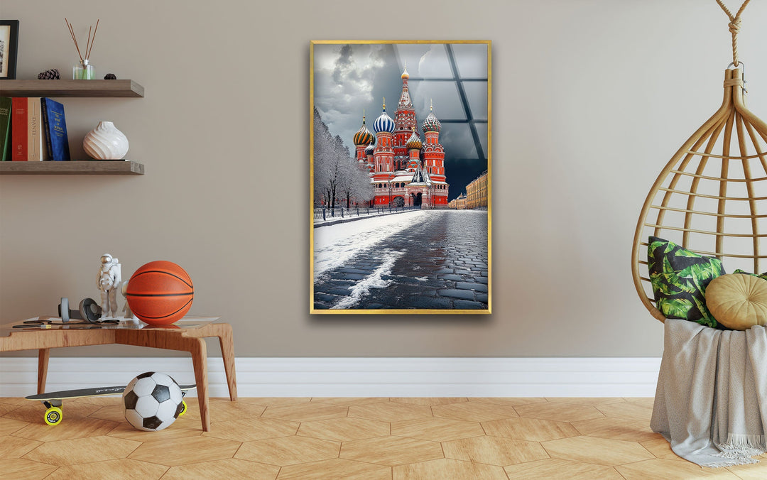 Snowy Moscow Saint Basils Glass Wall Art glass pictures for Wall, glass prints wall art

